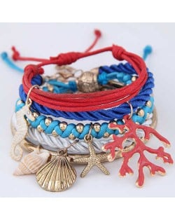 Beach Fashion Sea Elements Pendants Weaving Design Combo Style Women Bracelet