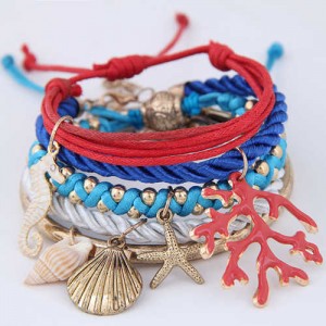 Beach Fashion Sea Elements Pendants Weaving Design Combo Style Women Bracelet