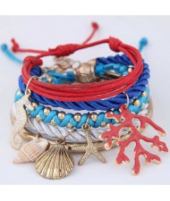 Beach Fashion Sea Elements Pendants Weaving Design Combo Style Women Bracelet