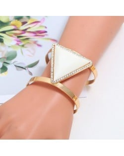 Rhinestone Embellished Triangular Resin Gem High Fashion Women Bangle - White