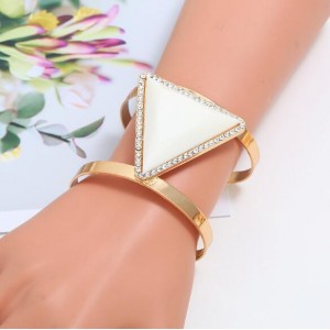 Rhinestone Embellished Triangular Resin Gem High Fashion Women Bangle - White