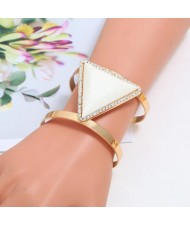 Rhinestone Embellished Triangular Resin Gem High Fashion Women Bangle - White