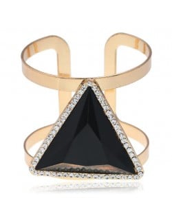 Rhinestone Embellished Triangular Resin Gem High Fashion Women Bangle - Black