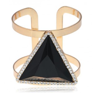 Rhinestone Embellished Triangular Resin Gem High Fashion Women Bangle - Black