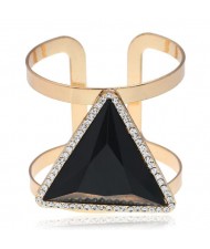 Rhinestone Embellished Triangular Resin Gem High Fashion Women Bangle - Black
