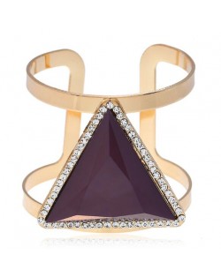 Rhinestone Embellished Triangular Resin Gem High Fashion Women Bangle - Coffee