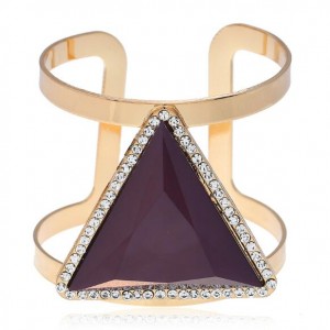 Rhinestone Embellished Triangular Resin Gem High Fashion Women Bangle - Coffee