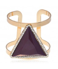 Rhinestone Embellished Triangular Resin Gem High Fashion Women Bangle - Coffee