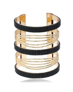 Beads Embellished Bold High Fashion Women Alloy Bangle - Black