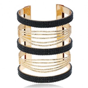Beads Embellished Bold High Fashion Women Alloy Bangle - Black