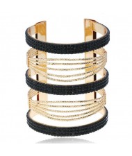 Beads Embellished Bold High Fashion Women Alloy Bangle - Black