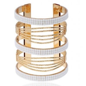 Beads Embellished Bold High Fashion Women Alloy Bangle - White