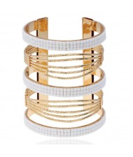 Beads Embellished Bold High Fashion Women Alloy Bangle - White