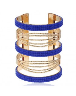 Beads Embellished Bold High Fashion Women Alloy Bangle - Blue