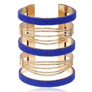 Beads Embellished Bold High Fashion Women Alloy Bangle - Blue