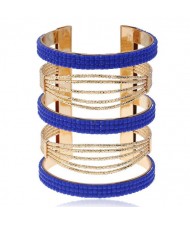 Beads Embellished Bold High Fashion Women Alloy Bangle - Blue