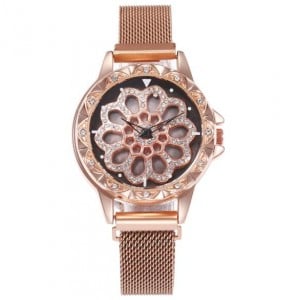 7 Colors Available Hollow Floral Pattern Rotating Index Design Fashion Wrist Watch