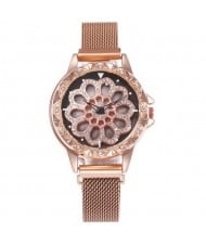 8 Colors Available Hollow Floral Pattern Rotating Index Design Fashion Wrist Watch