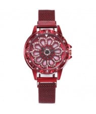 8 Colors Available Hollow Floral Pattern Rotating Index Design Fashion Wrist Watch