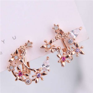 Elegant Flower Style Moon and Star Combo Design Women Fashion Earrings