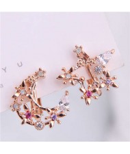 Elegant Flower Style Moon and Star Combo Design Women Fashion Earrings