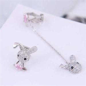 Rhinestone Rabbit Fashion Asymmetric Korean Fashion Women Earrings