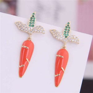 Cubic Zirconia Embellished Sweet Carrot Women Fashion Earrings