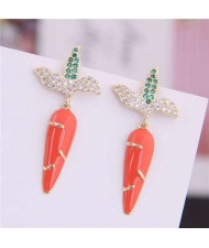 Cubic Zirconia Embellished Sweet Carrot Women Fashion Earrings