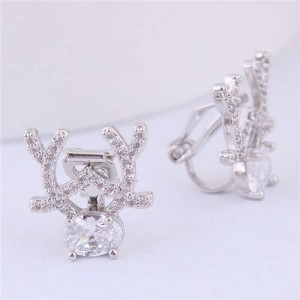 Deer Fashion Delicate Cubic Zirconia Women Fashion Earrings - Silver