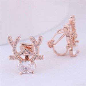 Deer Fashion Delicate Cubic Zirconia Women Fashion Earrings - Golden