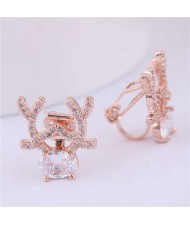 Deer Fashion Delicate Cubic Zirconia Women Fashion Earrings - Golden