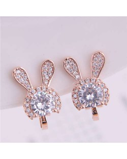 Cute Rabbit Design Shining Cubic Zirconia Korean Fashion Earrings - Golden