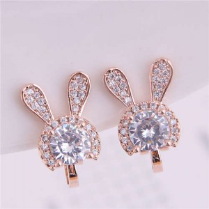 Cute Rabbit Design Shining Cubic Zirconia Korean Fashion Earrings - Golden