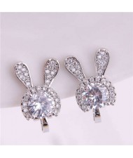 Cute Rabbit Design Shining Cubic Zirconia Korean Fashion Earrings - Silver