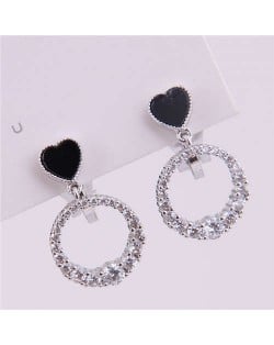 Heart Fashion Cubic Zirconia Hoop Design Women Earrings - Silver