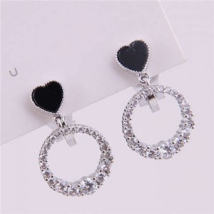 Heart Fashion Cubic Zirconia Hoop Design Women Earrings - Silver