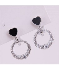 Heart Fashion Cubic Zirconia Hoop Design Women Earrings - Silver