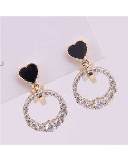 Heart Fashion Cubic Zirconia Hoop Design Women Earrings - Golden