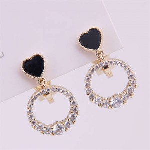 Heart Fashion Cubic Zirconia Hoop Design Women Earrings - Golden