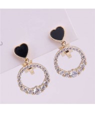 Heart Fashion Cubic Zirconia Hoop Design Women Earrings - Golden
