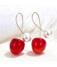 Cute Cherry with Pearl Design Women Fashion Earrings - Red