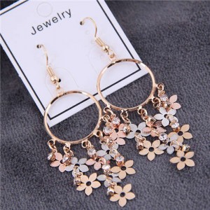 Flower Cluster Dangling Alloy Hoop Women Tassel Earrings 