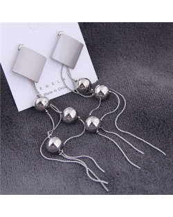 Square Fashion with Graceful Beads Tassel Women Earrings - Silver