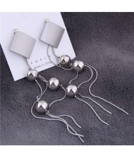Square Fashion with Graceful Beads Tassel Women Earrings - Silver