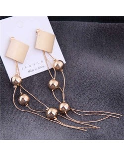 Square Fashion with Graceful Beads Tassel Women Earrings - Golden
