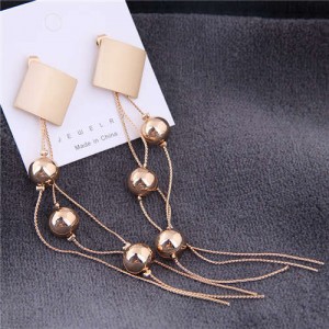Square Fashion with Graceful Beads Tassel Women Earrings - Golden