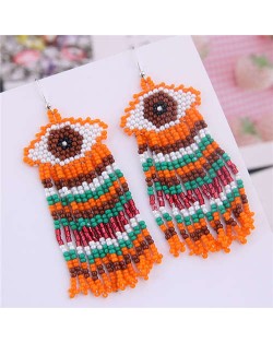 Bohemian Fashion Mini-beads Eye Design Women Tassel Earrings - Orange