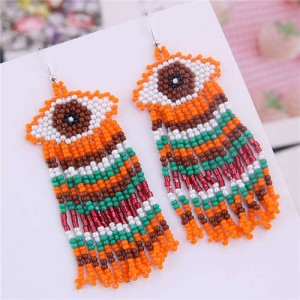Bohemian Fashion Mini-beads Eye Design Women Tassel Earrings - Orange