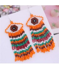 Bohemian Fashion Mini-beads Eye Design Women Tassel Earrings - Orange