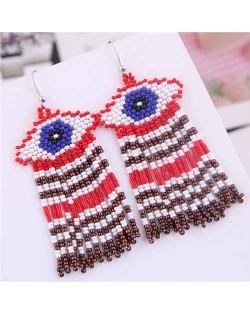 Bohemian Fashion Mini-beads Eye Design Women Tassel Earrings - Red